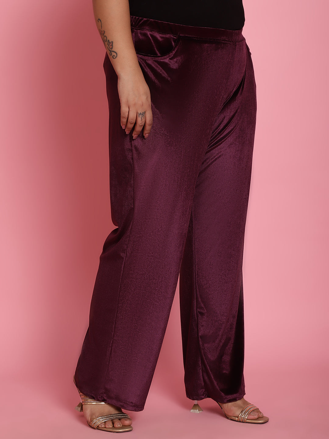 Satin Finish Relaxed Fit High-Rise Trousers