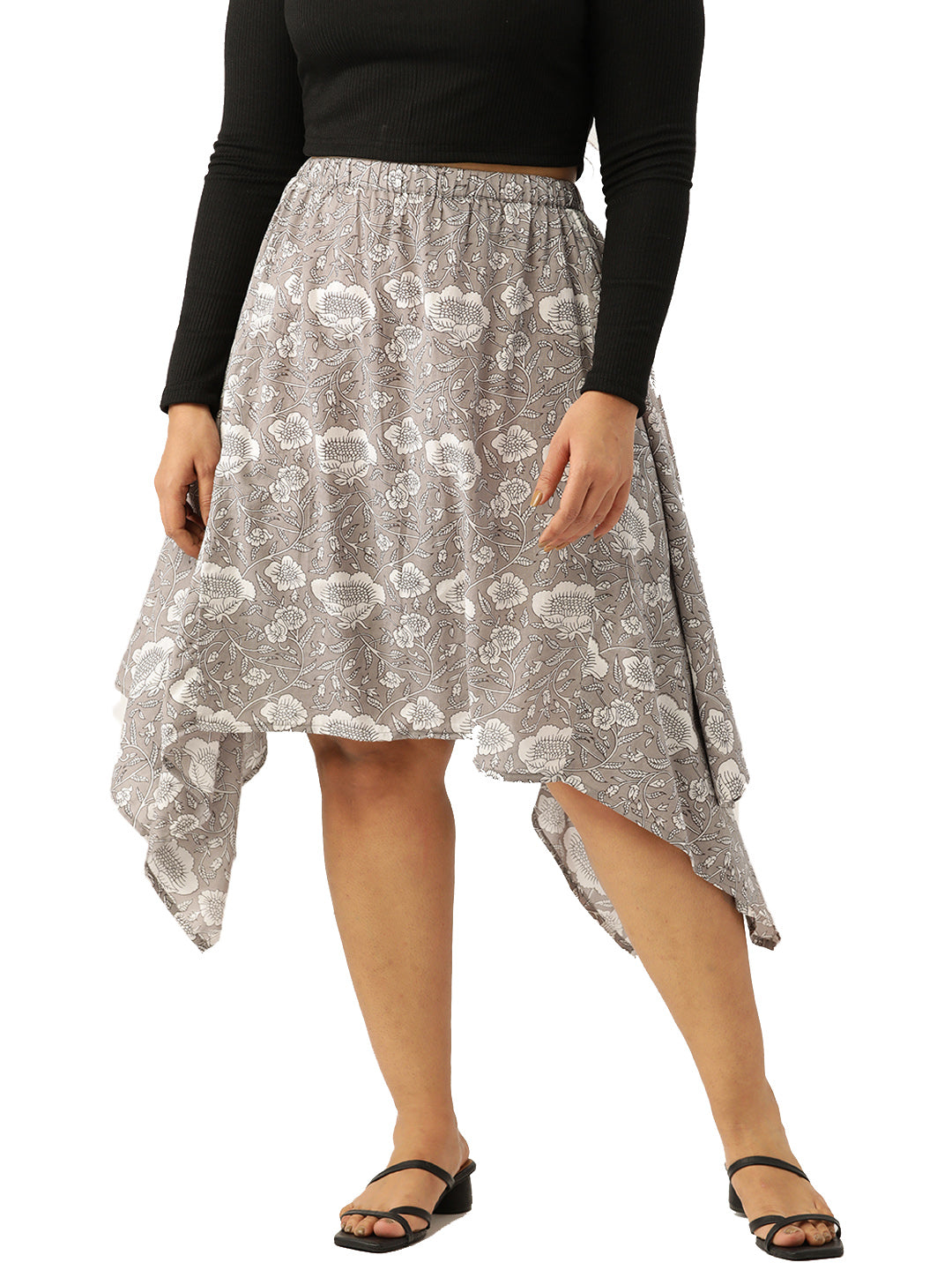 Plus Size Asymmetrical Midi Pure Cotton Skirt