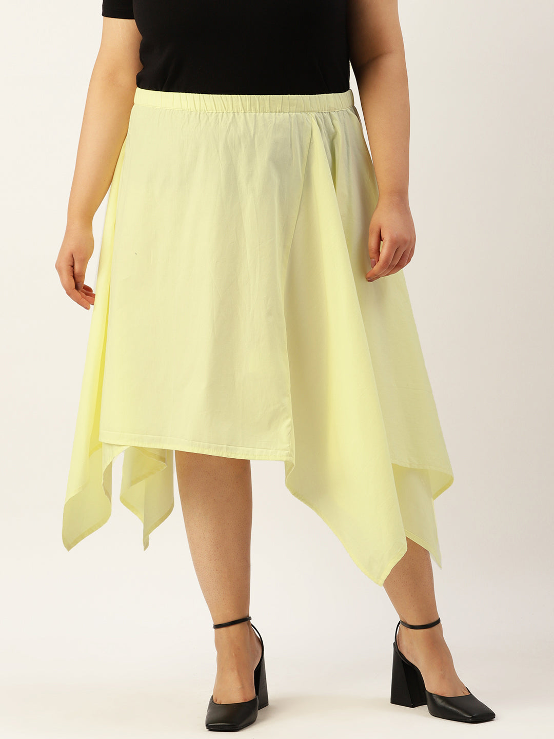 Plus Size Asymmetrical Midi Pure Cotton Skirt