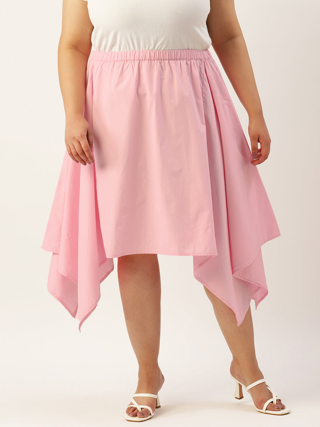 Plus Size Asymmetrical Midi Pure Cotton Skirt