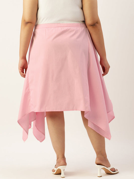 Plus Size Asymmetrical Midi Pure Cotton Skirt