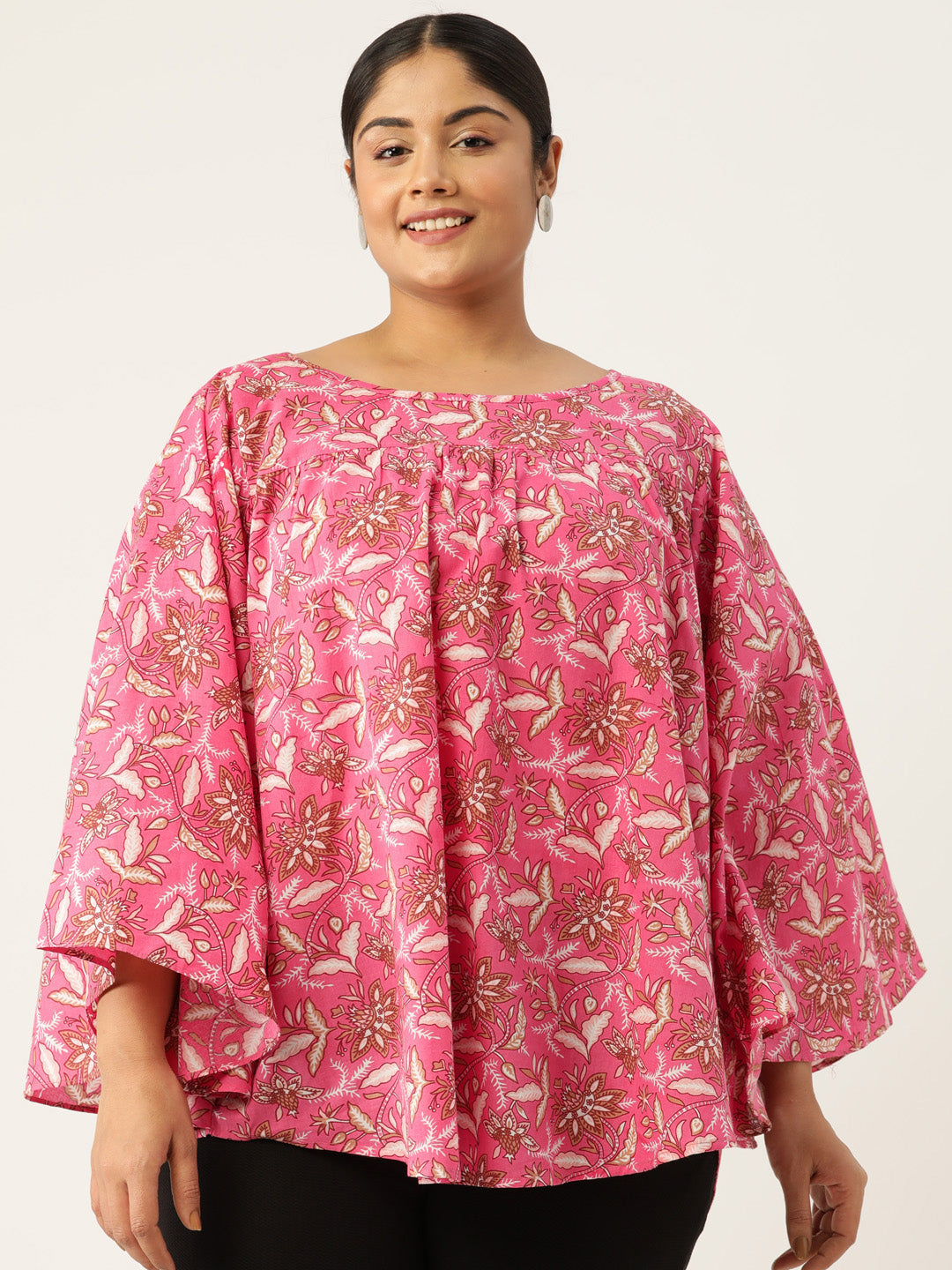 Plus Size A-Line Printed Cotton Top
