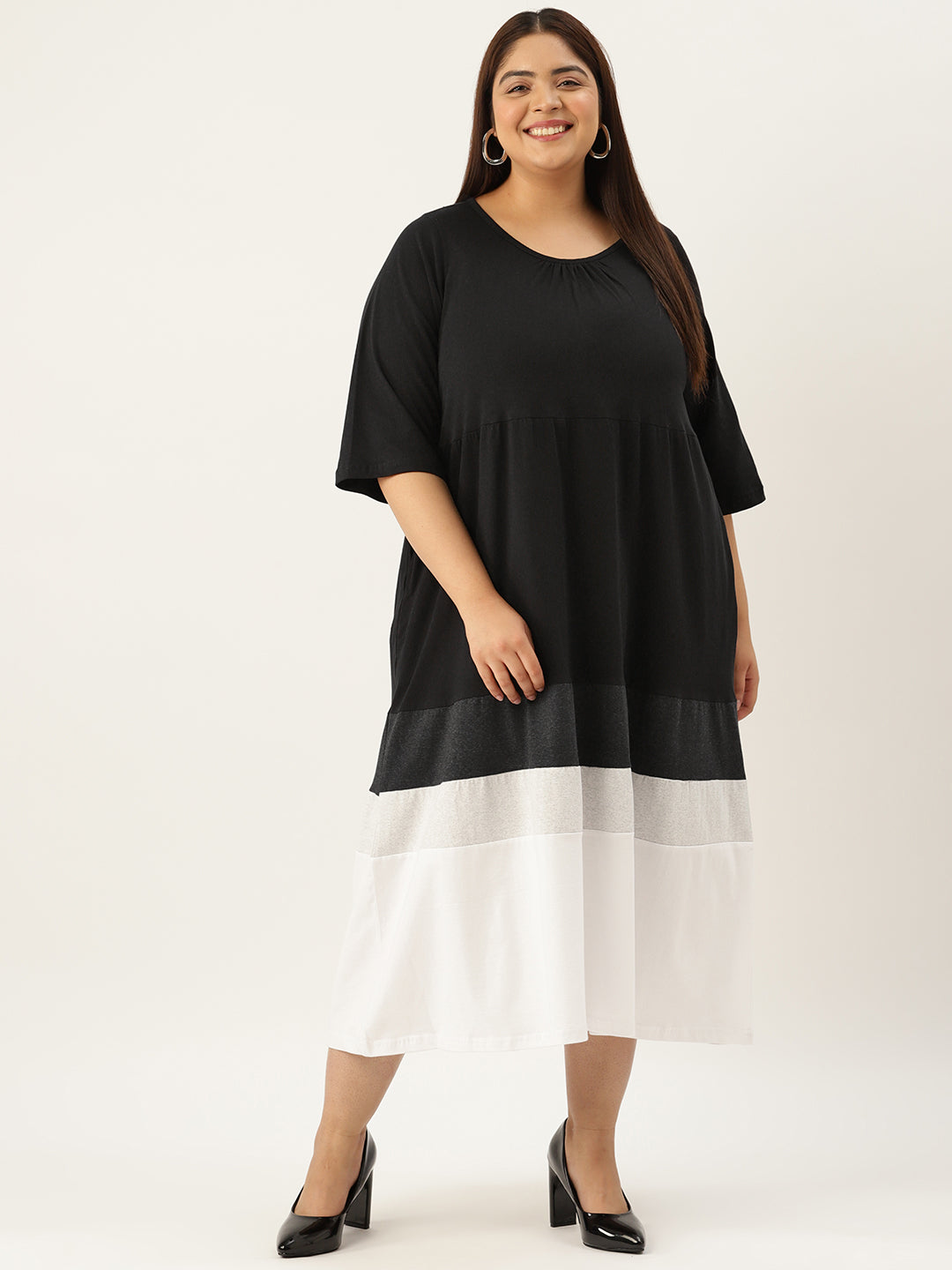 Plus Size Color Block A-Line Dress