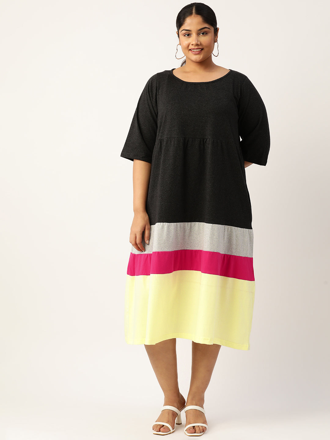 Plus Size Color Block A-Line Dress