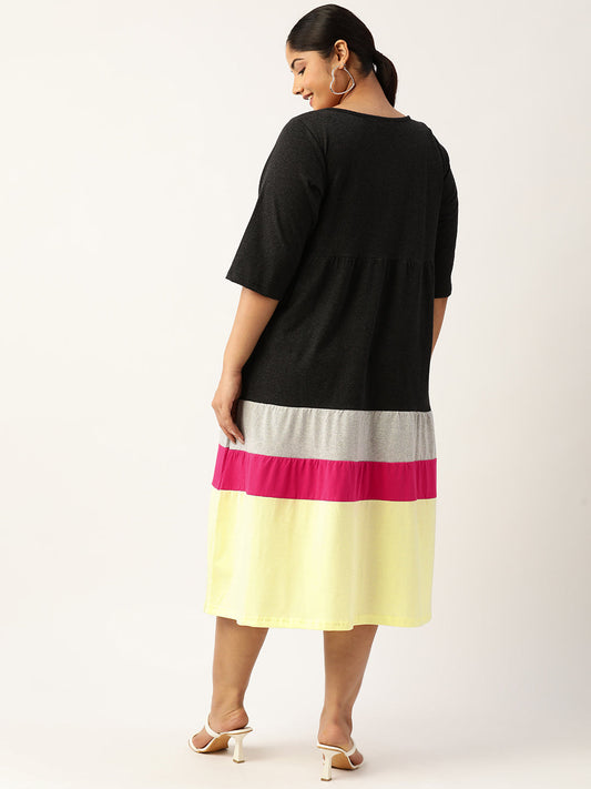 Plus Size Color Block A-Line Dress