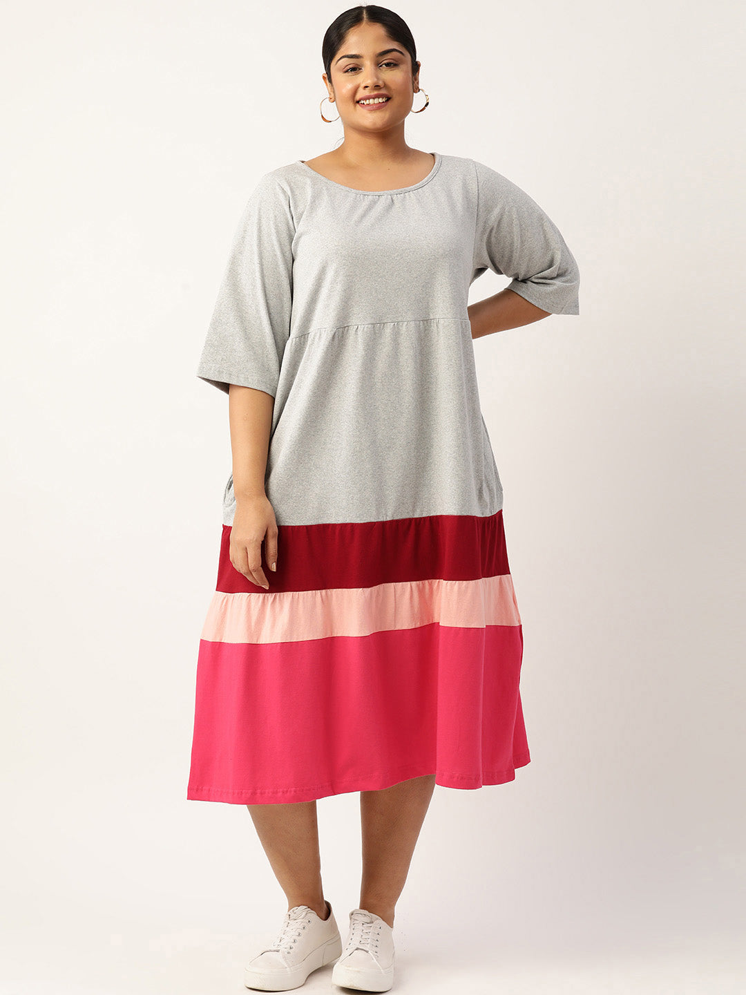 Plus Size Color Block A-Line Dress