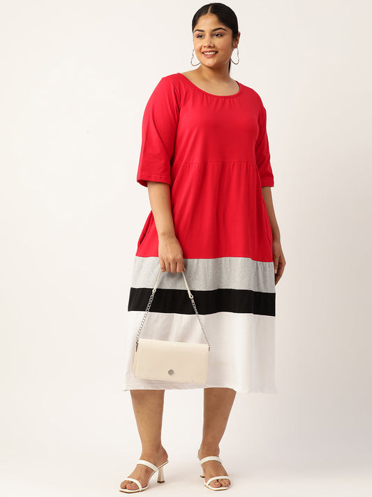 Plus Size Color Block A-Line Dress