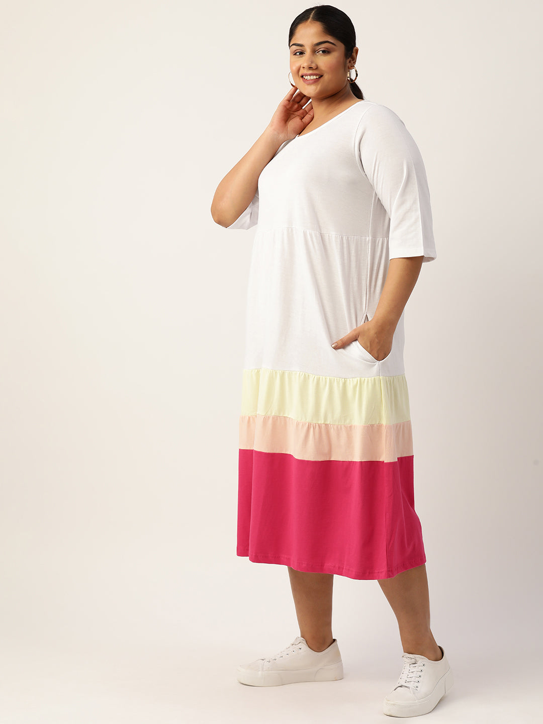 Plus Size Color Block A-Line Dress