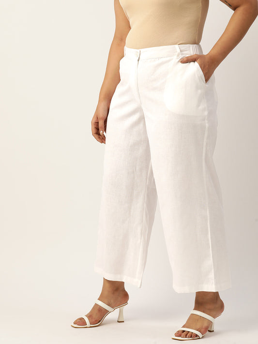 Women Plus Size High-Rise Linen Trousers