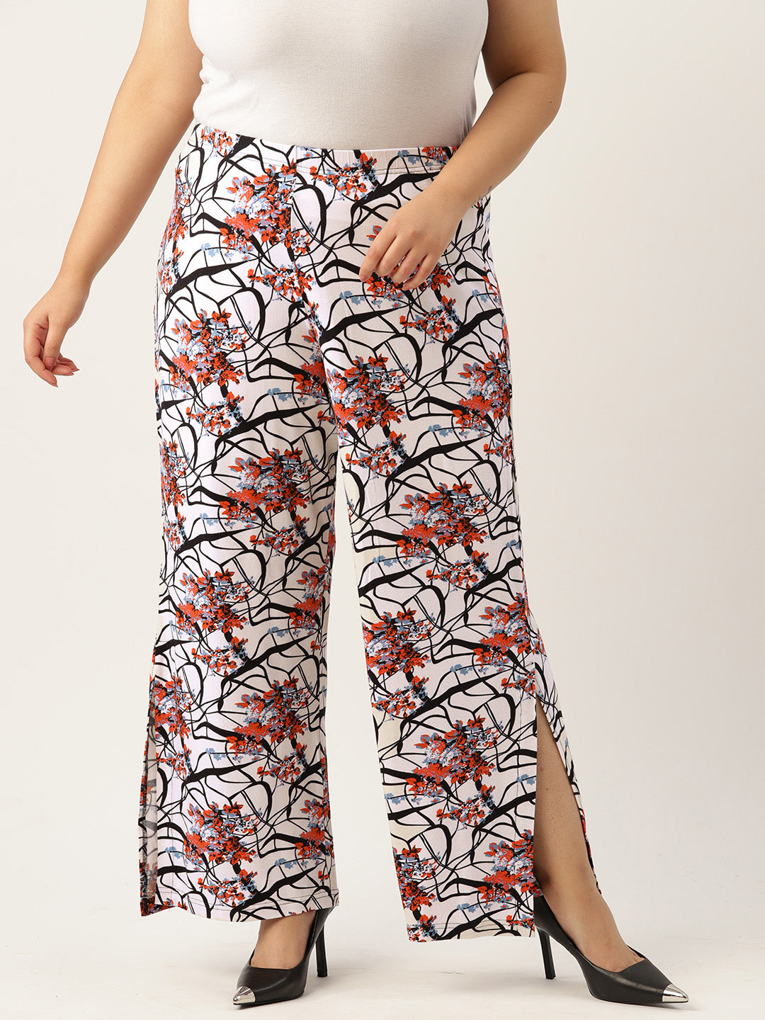 Women Plus Size Printed High-Rise Trousers