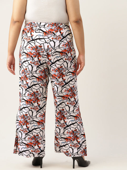 Women Plus Size Printed High-Rise Trousers