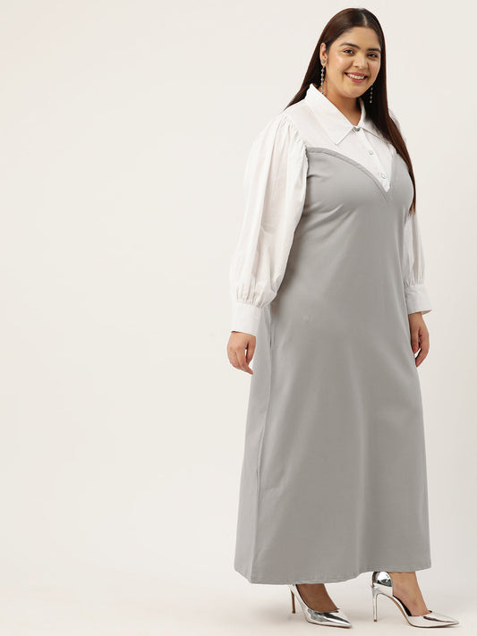 Plus Size Color Block A-Line Dress