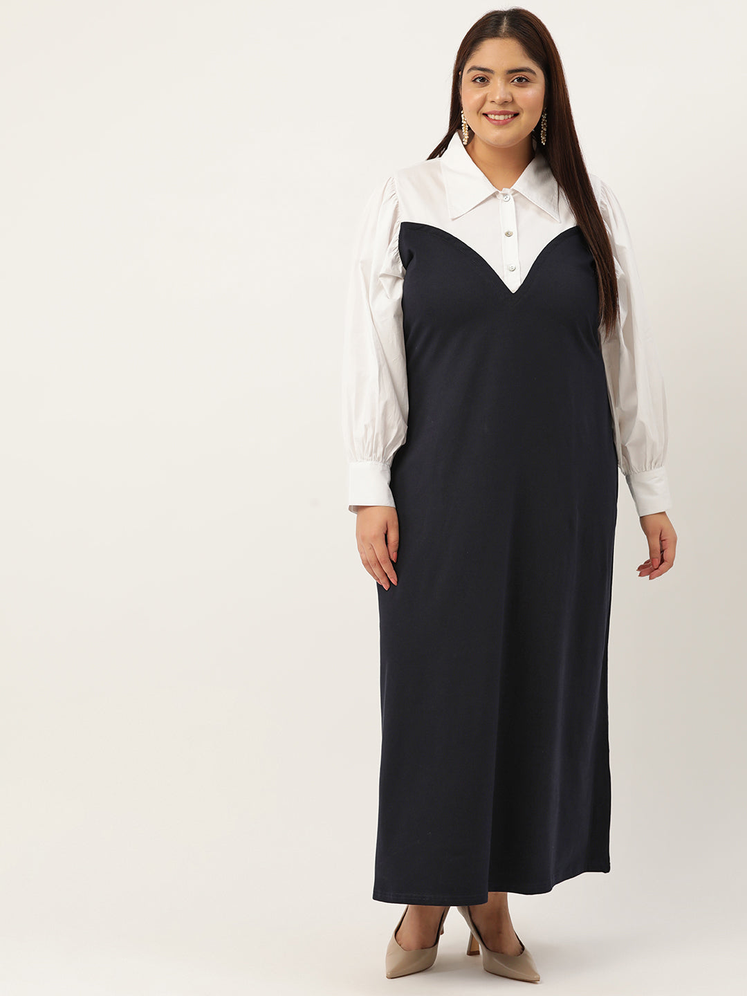 Plus Size Color Block A-Line Dress