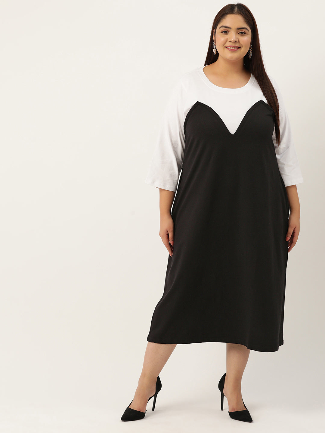 Plus Size Color Block A-Line Dress