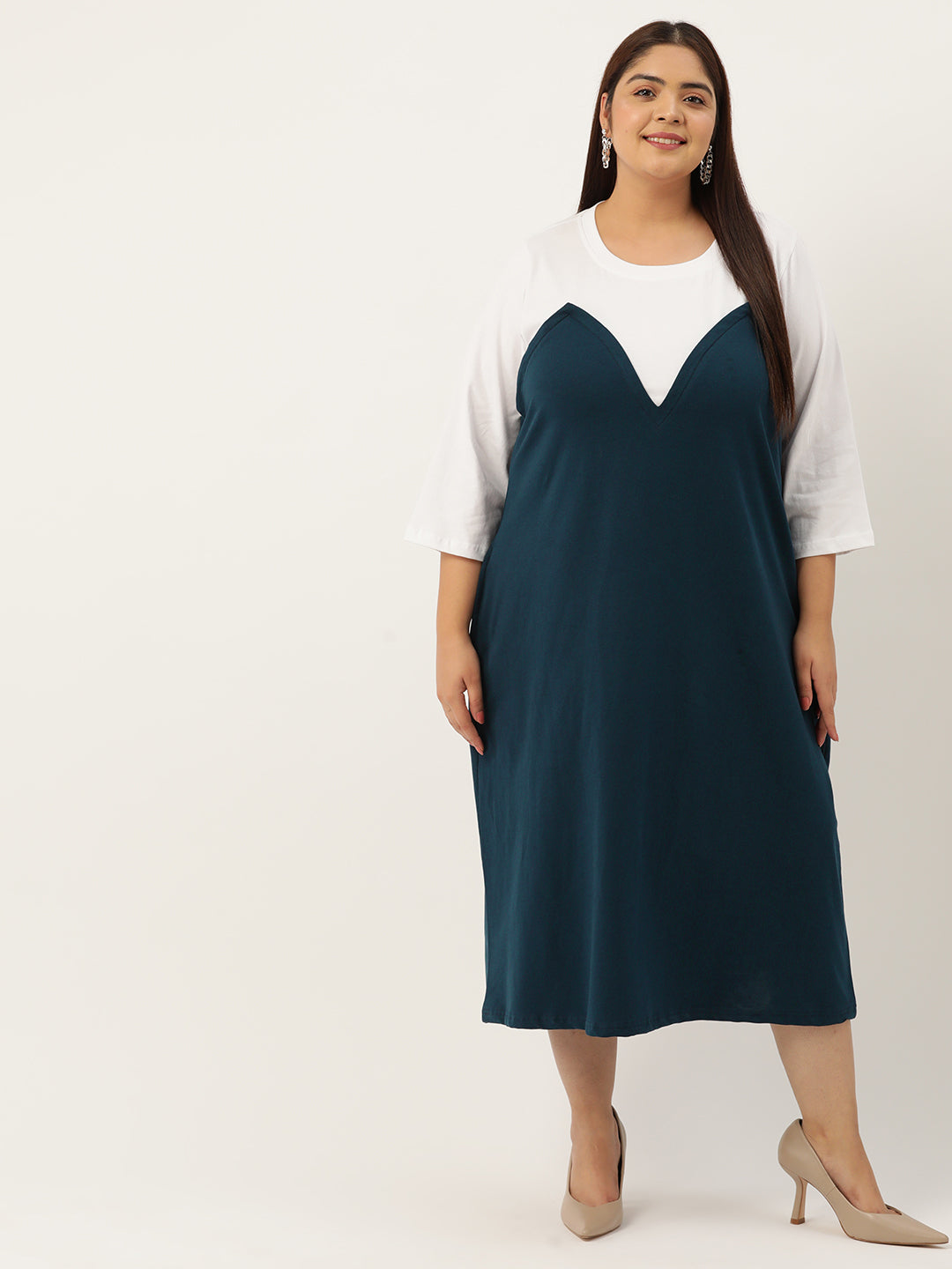 Plus Size Color Block A-Line Dress