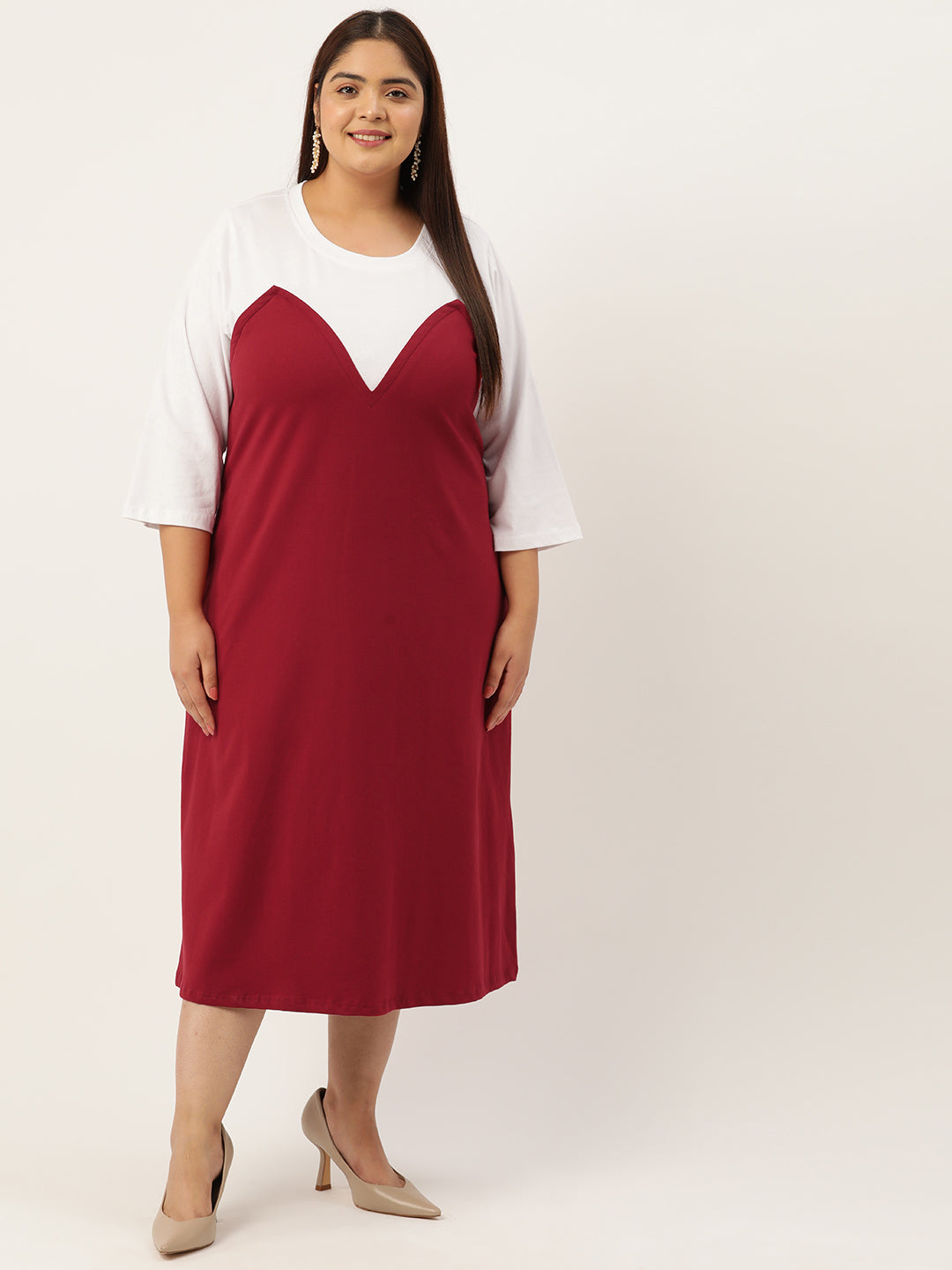 Plus Size Color Block A-Line Dress