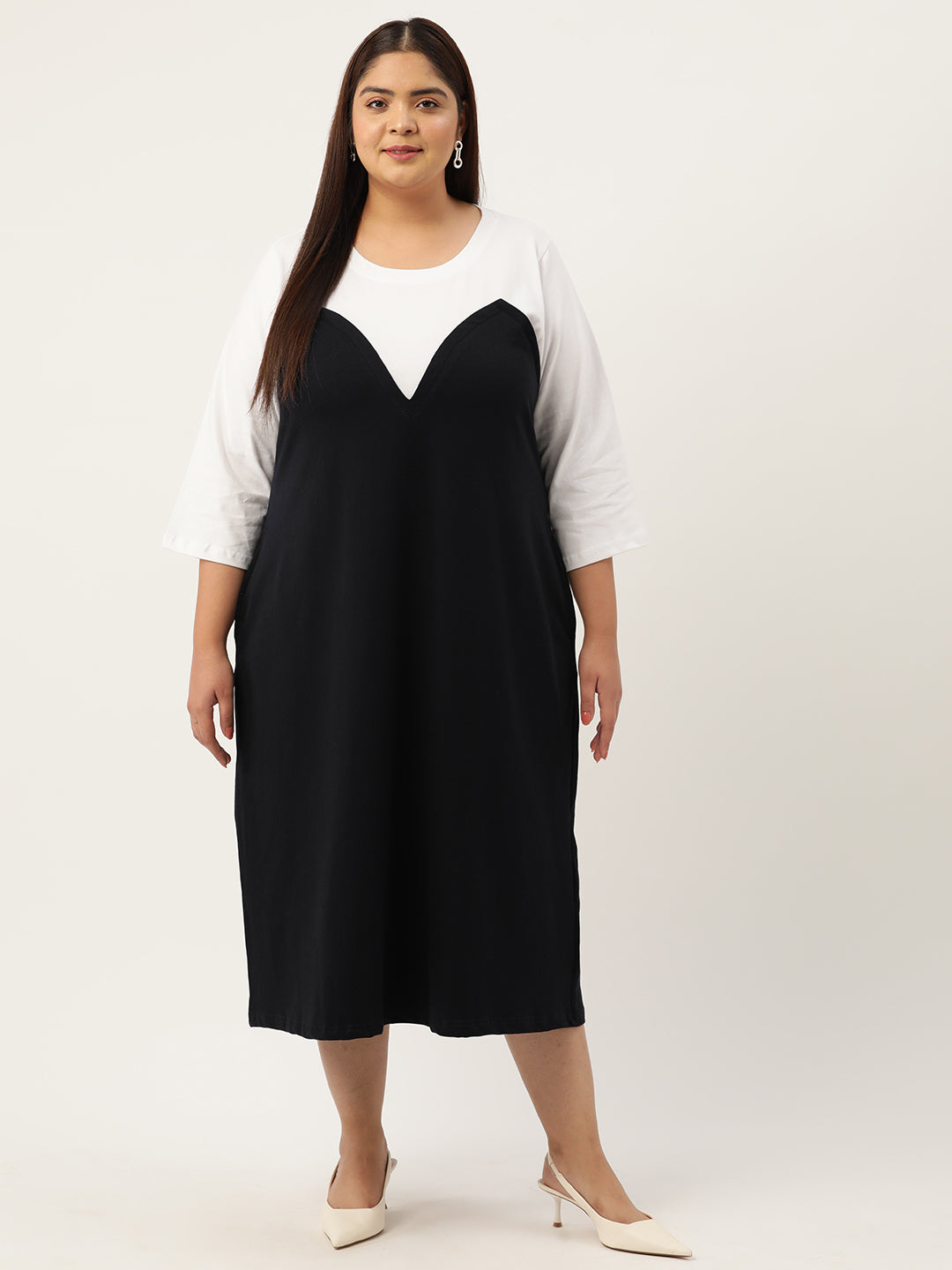 Plus Size Color Block A-Line Dress