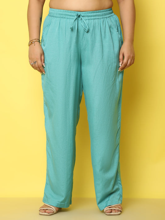 Women Plus Size Relaxed High-Rise Trousers