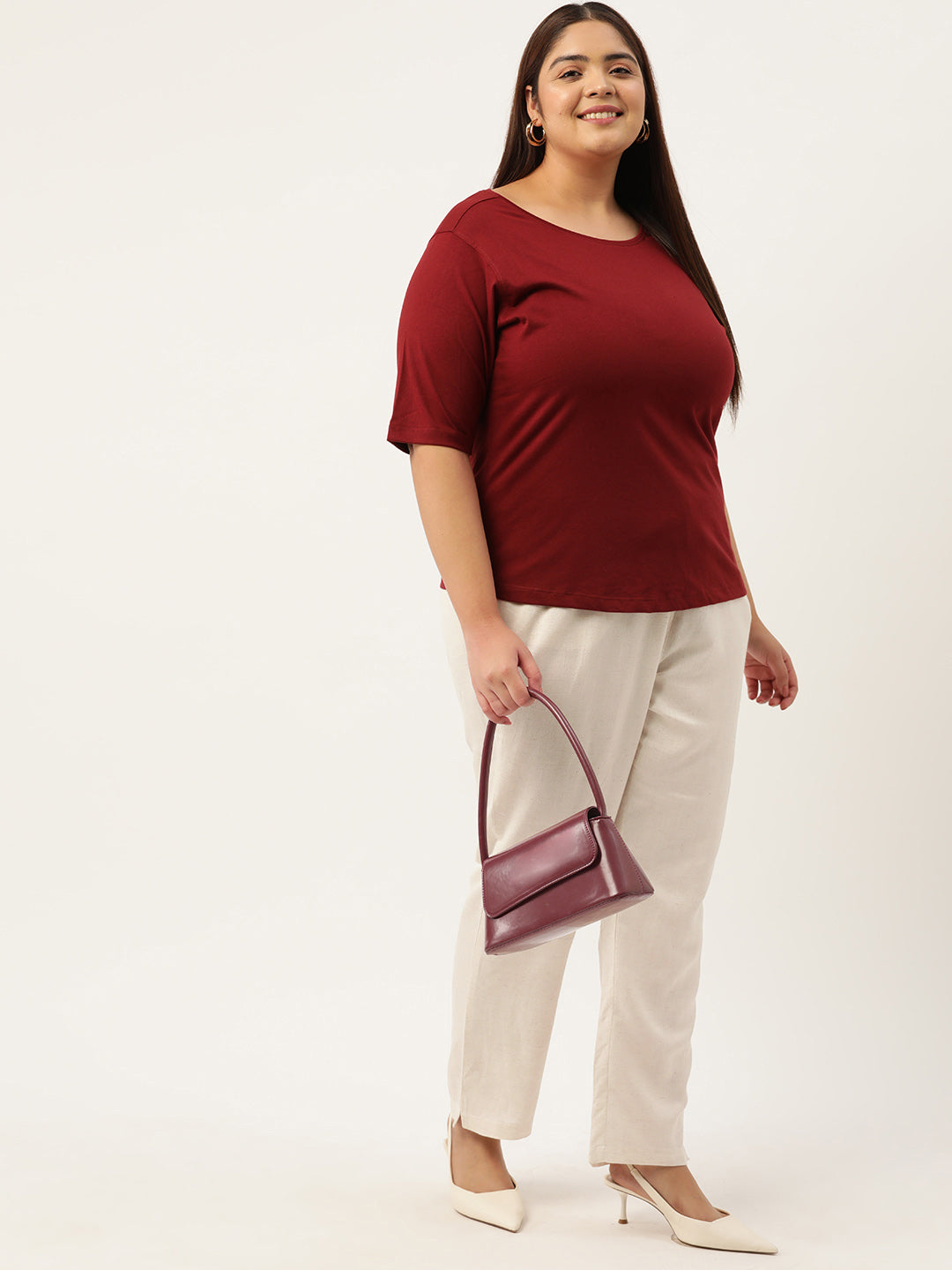 Women Plus Size Relaxed High-Rise Trousers