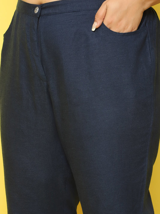 Women Plus Size Relaxed High-Rise Trousers