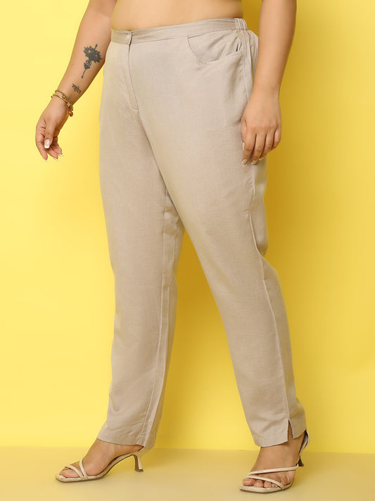 Women Plus Size Relaxed High-Rise Trousers