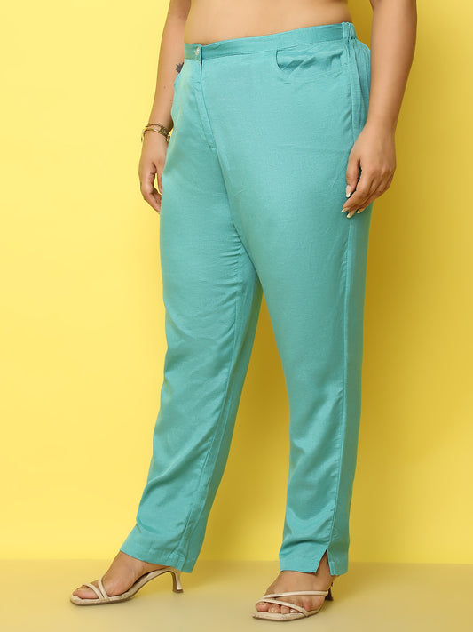 Women Plus Size Relaxed High-Rise Trousers