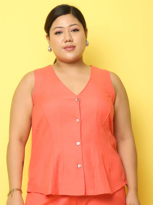 theRebelinme Plus Size V-Neck Slim-Fit Pure Linen Waistcoat