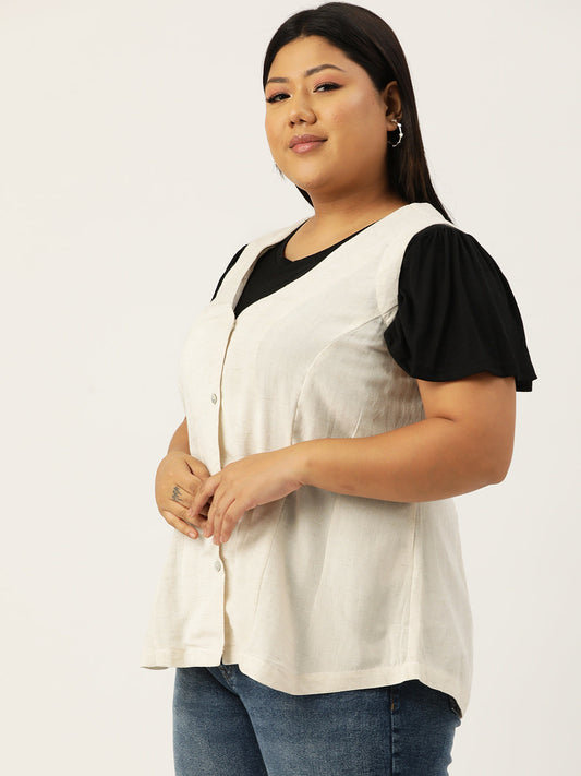 Plus Size V-Neck Slim-Fit Pure Linen Waistcoat