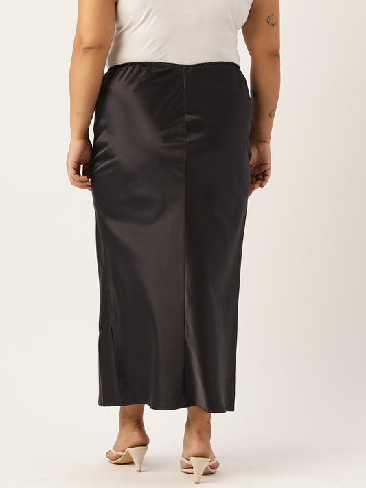Women Plus Size Solid Straight Satin Maxi Skirt