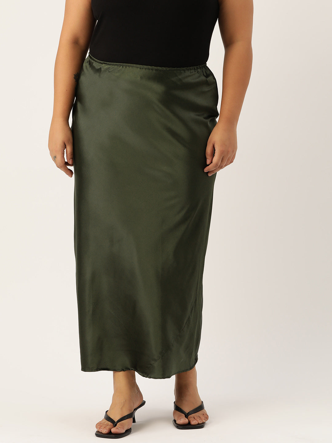 Women Plus Size Solid Straight Satin Maxi Skirt
