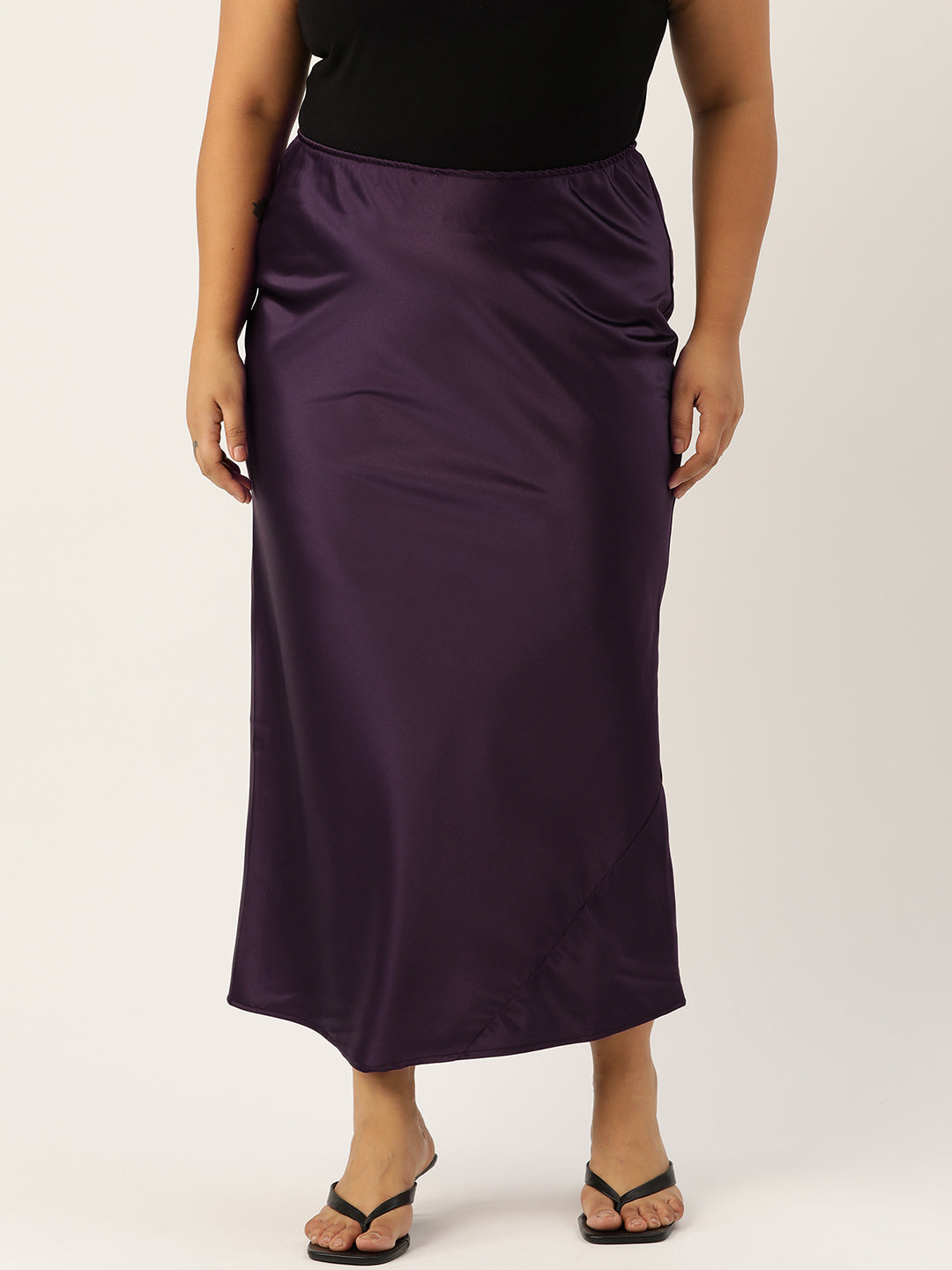 Women's Plus Size Solid Satin Maxi Skirt
