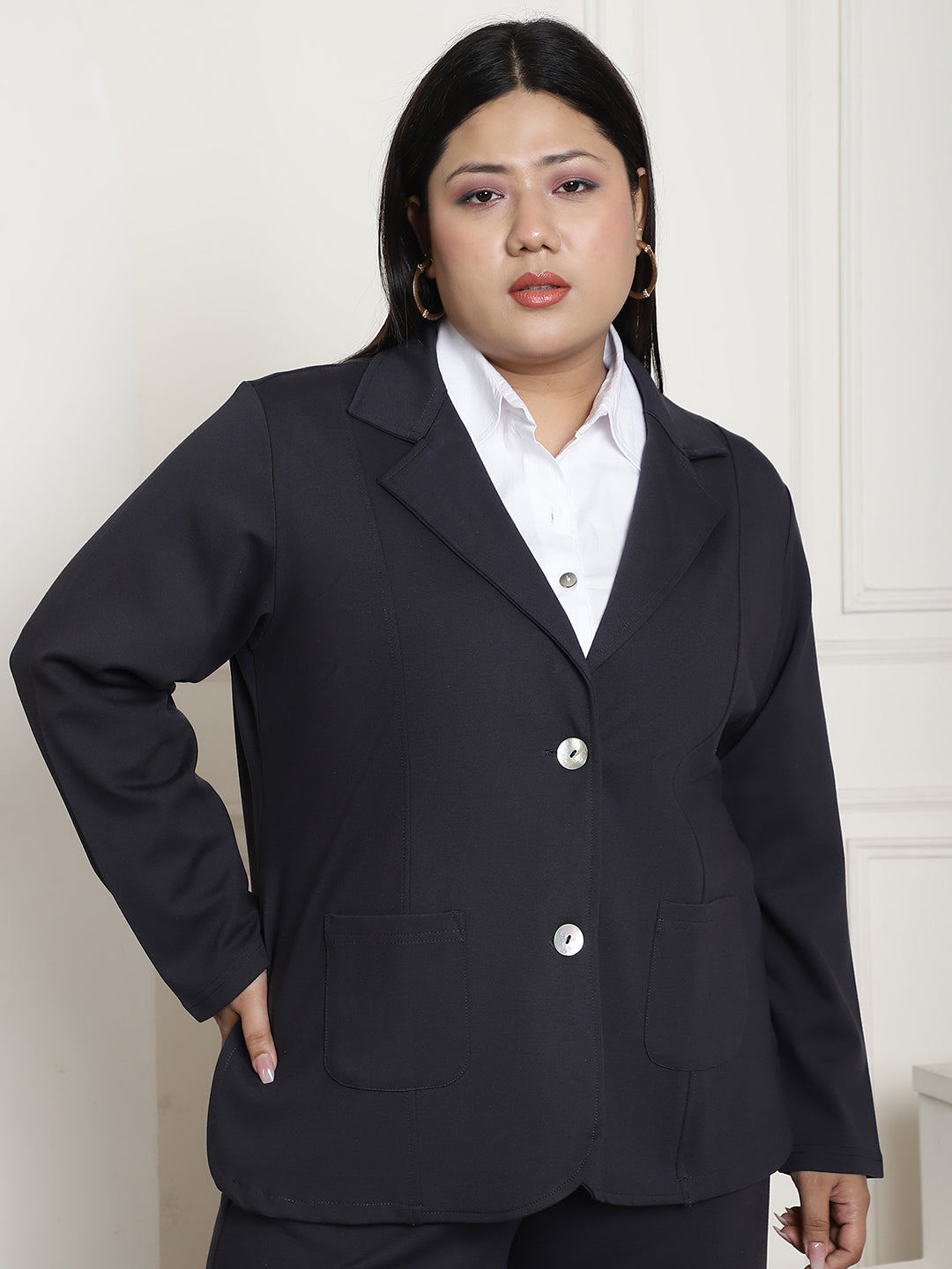 Stylish Plus Size Women's Solid Color Cotton Knitted Unlined Blazer