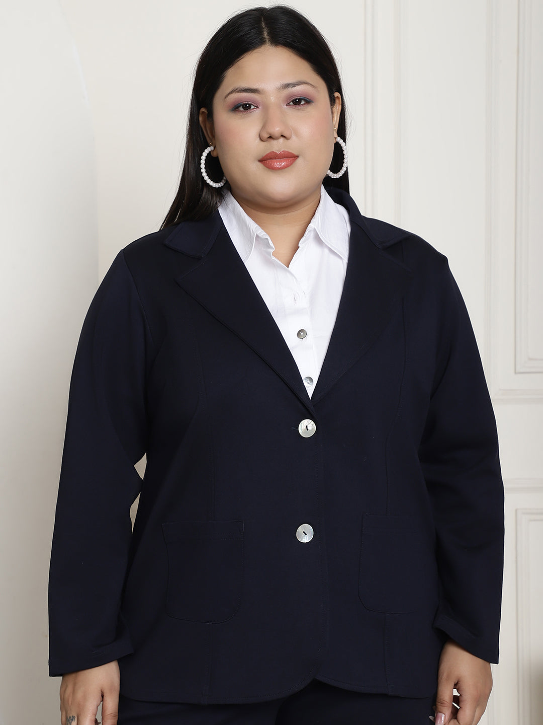 Stylish Plus Size Women's Solid Color Cotton Knitted Unlined Blazer