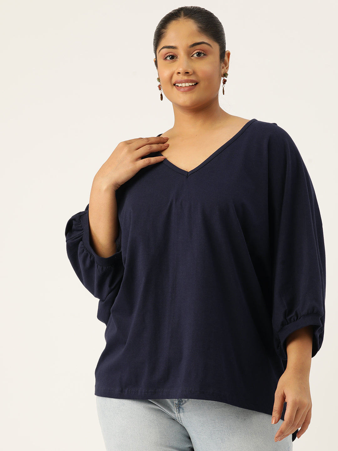 Plus Size Cotton Knitted Longline Top