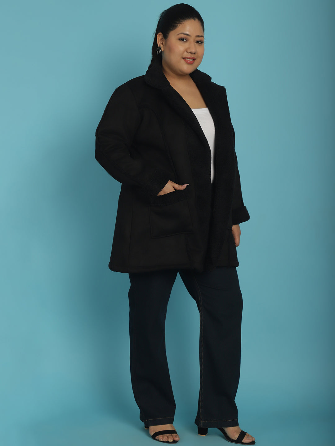 Longline Open-Front Bonded Fur Jacket