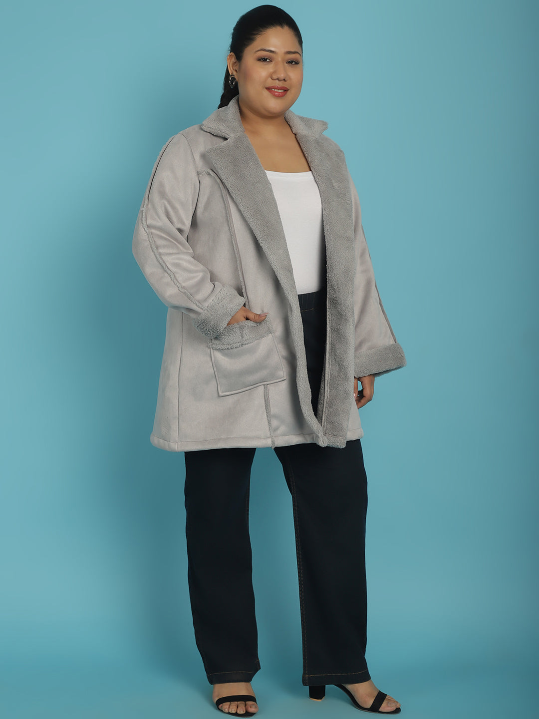 Longline Open-Front Bonded Fur Jacket