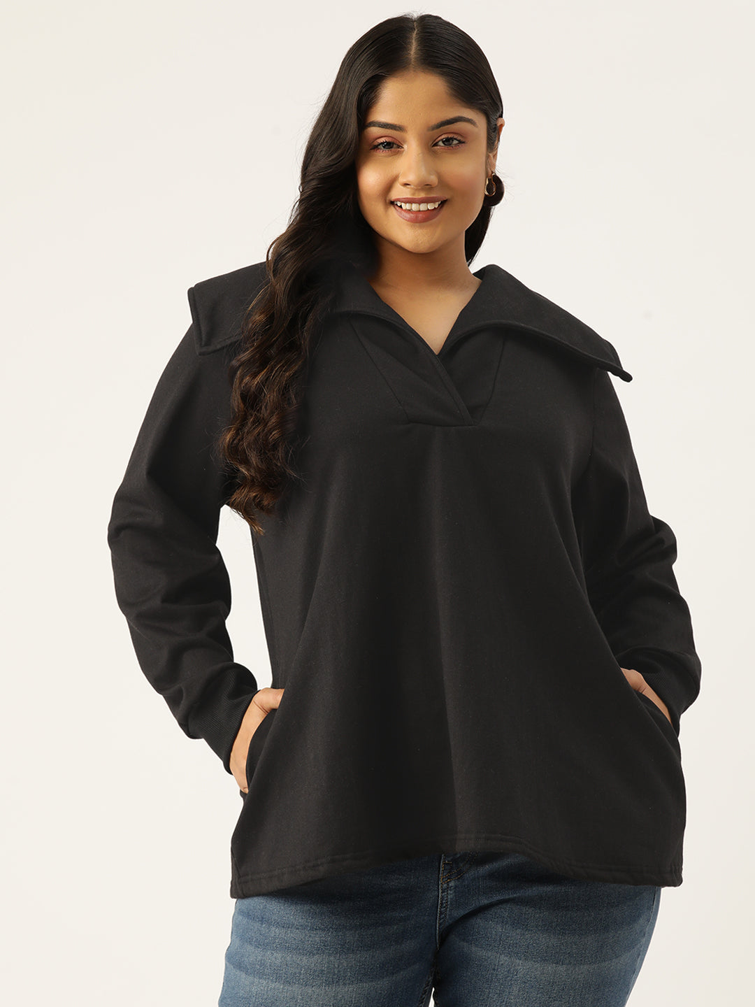 Plus Size Spread Collar Winter Top