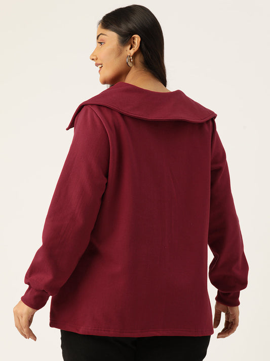Plus Size Spread Collar Winter Top