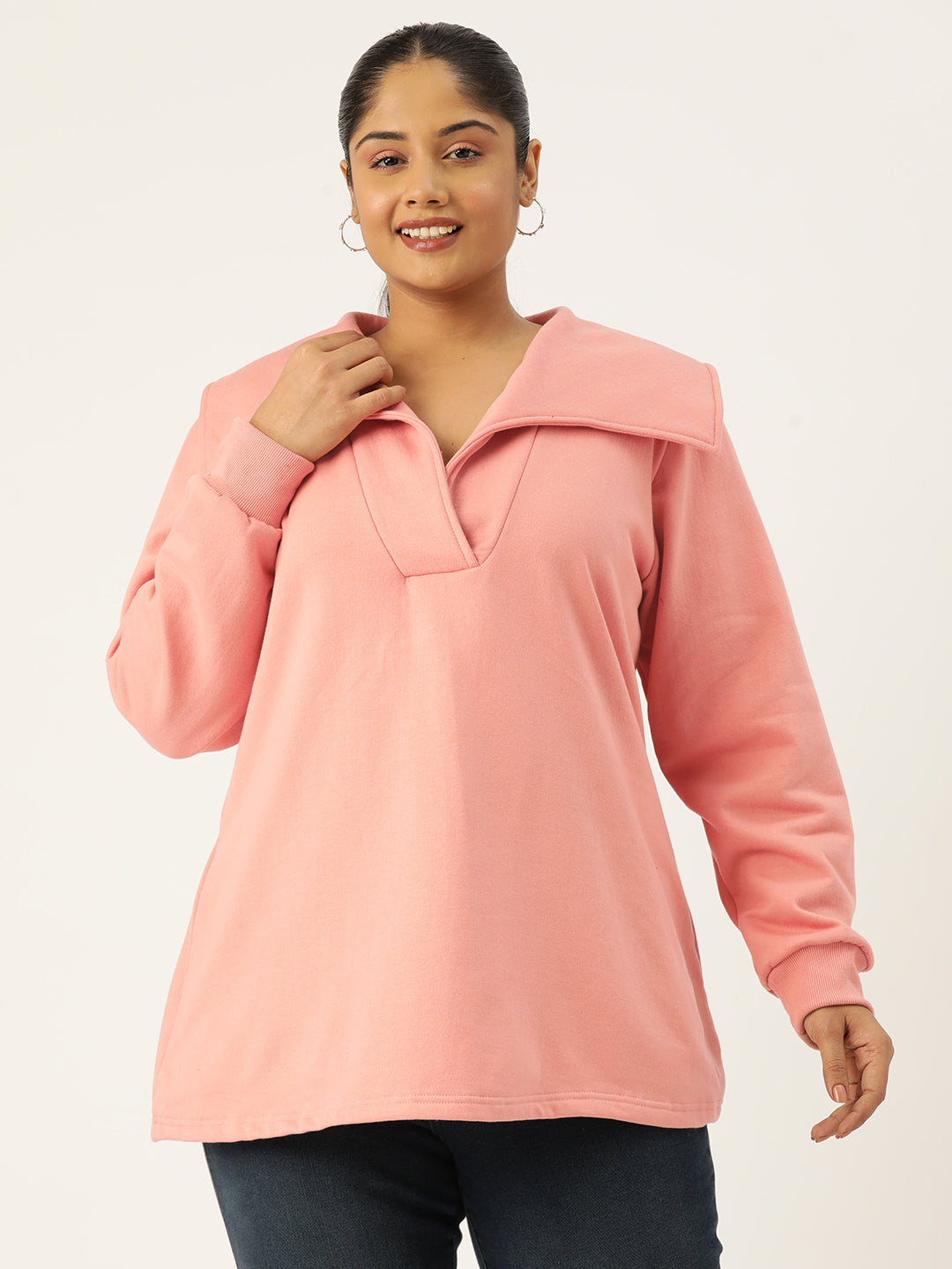 Plus Size Spread Collar Winter Top