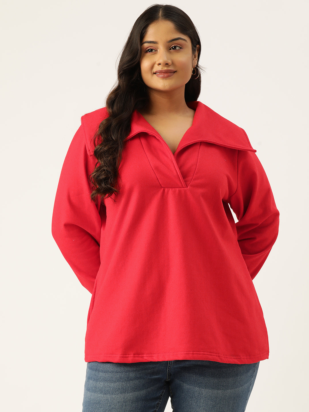 Plus Size Spread Collar Winter Top