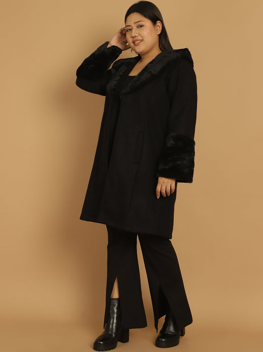 Women Plus Size Spread Collar Longline Open Front Overcoat