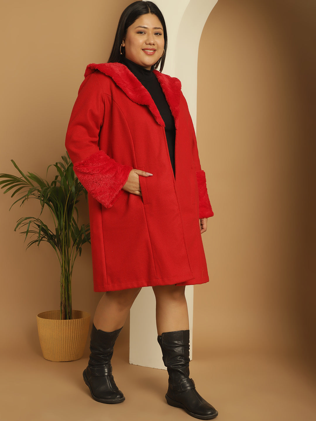 Women Plus Size Spread Collar Longline Open Front Overcoat