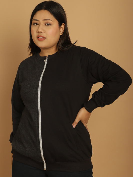 theRebelinme Women Colourblocked Fleece Open Front Jacket