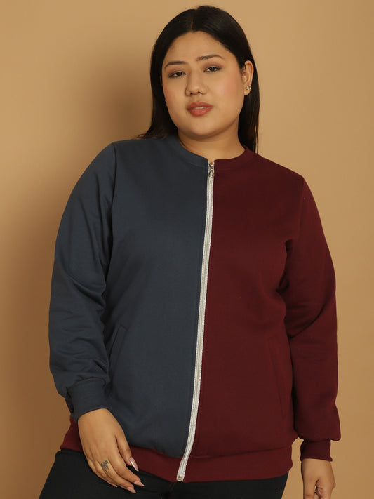 theRebelinme Women Colourblocked Fleece Open Front Jacket