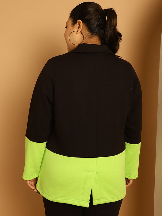 theRebelinme Women Colourblocked Fleece Open Front Jacket