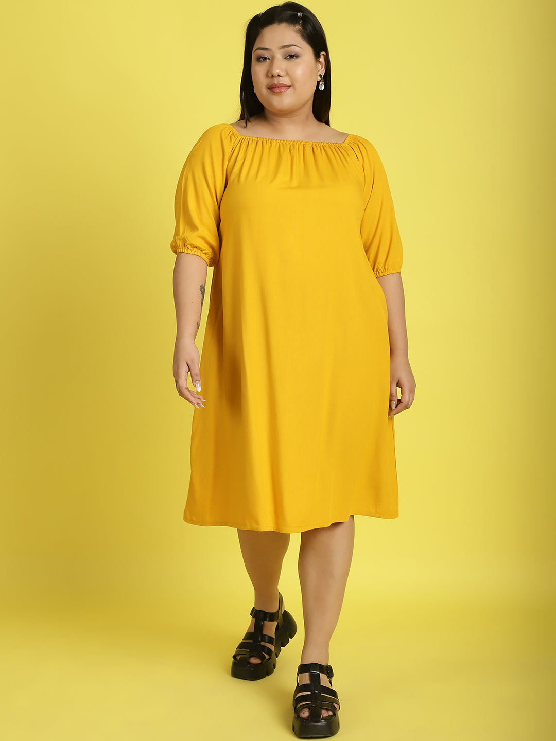 Plus Size Gather A-Line Dress