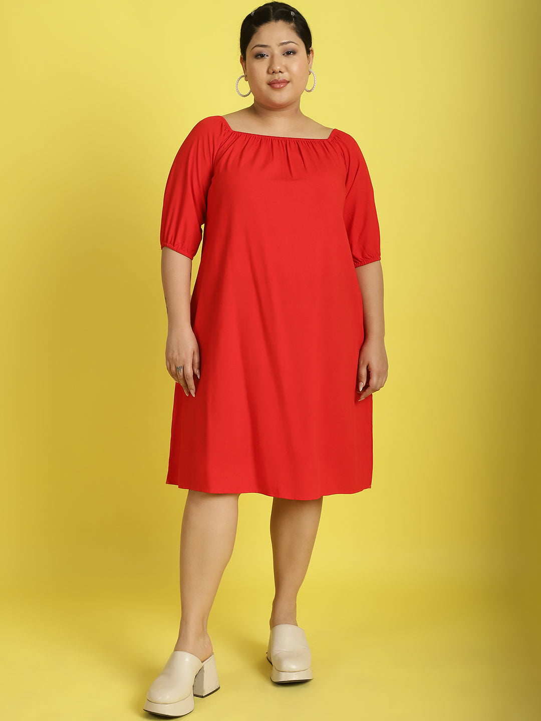 Plus Size Gather A-Line Dress