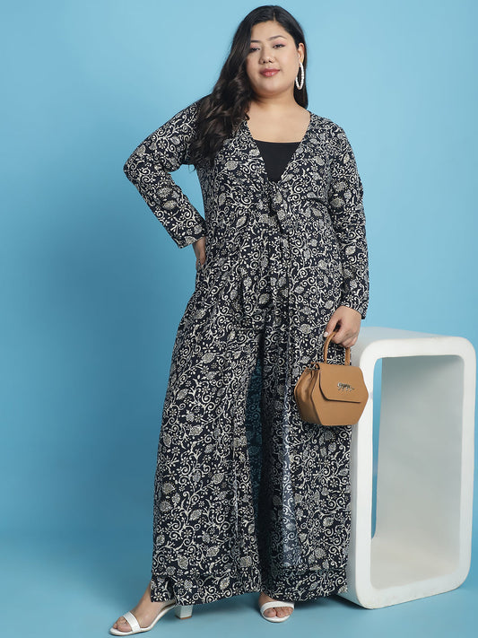 theRebelinme Plus Size Abstract Printed Longline Tie-Up Shrug