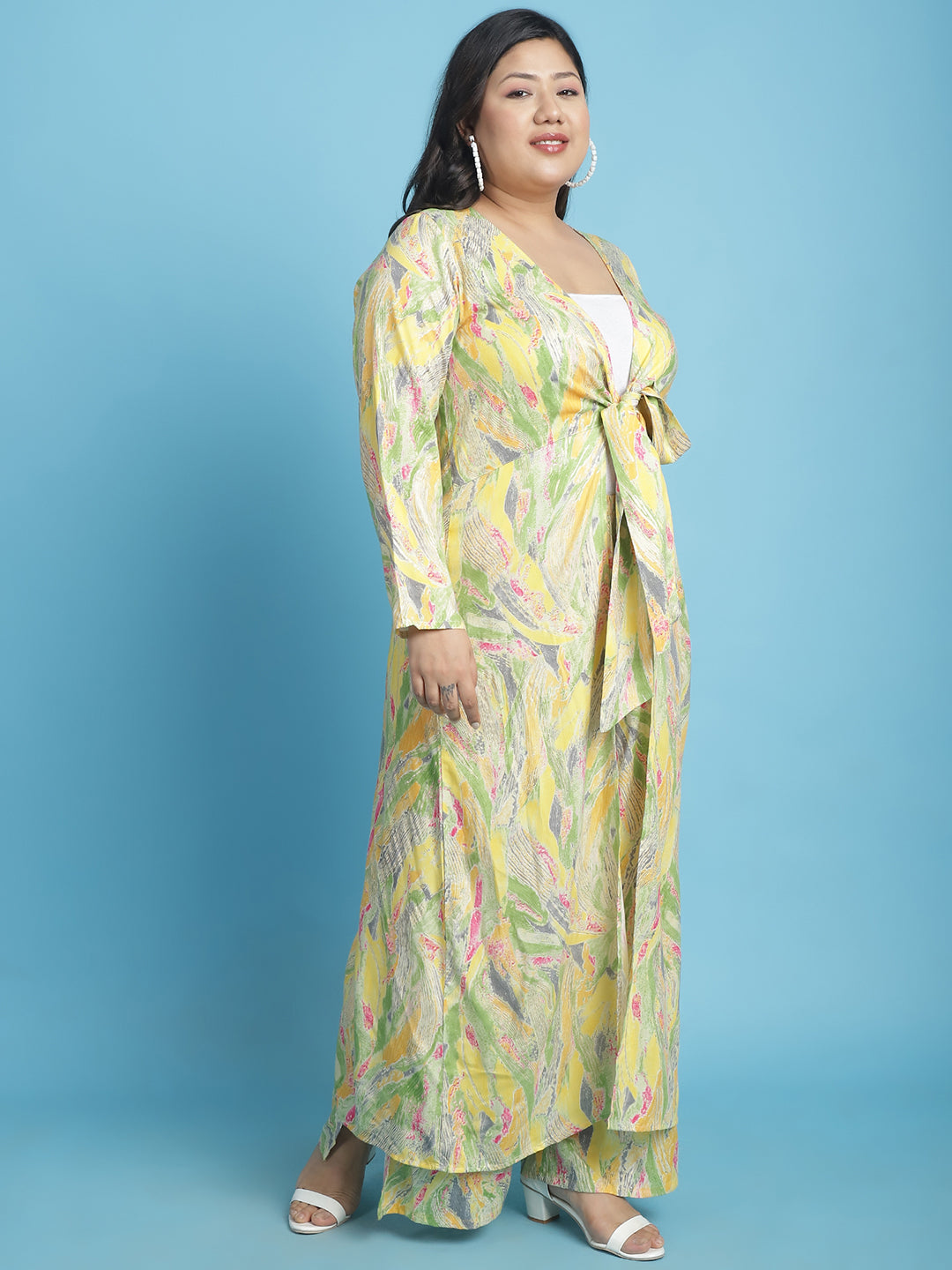 theRebelinme Plus Size Abstract Printed Longline Tie-Up Shrug