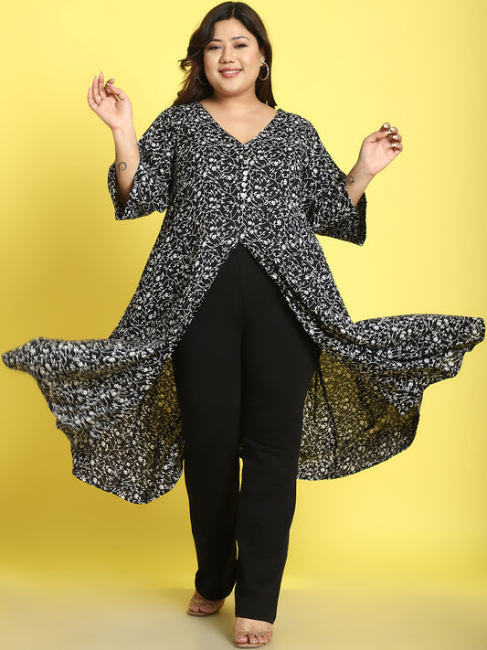 lus Size Womens Black Floral Printed Jacket